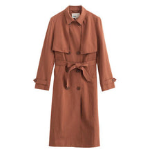 Load image into Gallery viewer, 2019 Spring Autumn England Retro Style Turn Down Collar Show Waist With Belt Women Long Trench Coat
