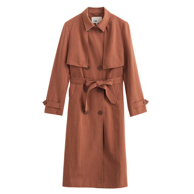 2019 Spring Autumn England Retro Style Turn Down Collar Show Waist With Belt Women Long Trench Coat