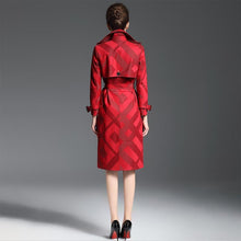 Load image into Gallery viewer, Women&#39;s Quality Trench Overcoat Spring Autumn Long Plaid Pattern Belt Button Waist Slim Coat