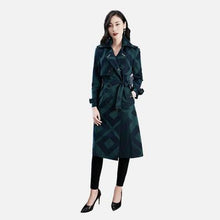 Load image into Gallery viewer, Women&#39;s Quality Trench Overcoat Spring Autumn Long Plaid Pattern Belt Button Waist Slim Coat