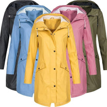 Load image into Gallery viewer, Women Long Sleeve Hooded Raincoat Windbreaker Hiking Ladies Casual Solid Color Outdoor Waterproof Trench Coats