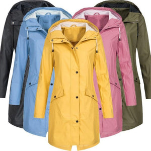 Women Long Sleeve Hooded Raincoat Windbreaker Hiking Ladies Casual Solid Color Outdoor Waterproof Trench Coats