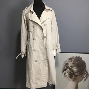 2019 Woman Autumn White Double-breasted Trench Coat British Chic Chalaza Long Loose Coat