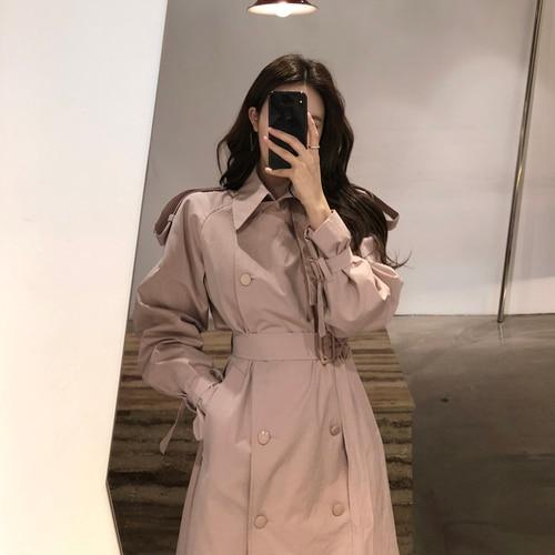 2019 Woman Autumn White Double-breasted Trench Coat British Chic Chalaza Long Loose Coat