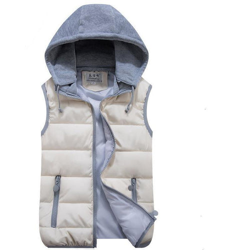Women's Cotton Wool Collar Hooded Down Vest Removable Hat Winter Warm Jacket