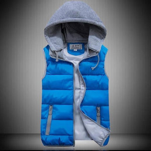 Women's Cotton Wool Collar Hooded Down Vest Removable Hat Winter Warm Jacket
