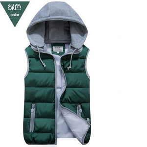 Women's Cotton Wool Collar Hooded Down Vest Removable Hat Winter Warm Jacket