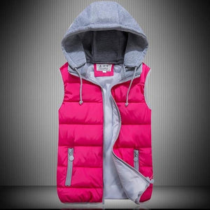 Women's Cotton Wool Collar Hooded Down Vest Removable Hat Winter Warm Jacket