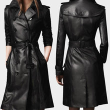 Load image into Gallery viewer, 2017 Compound Sheepskin Coat Lady Free Wash PU Leather Jacket Lace-Up Trench Coat