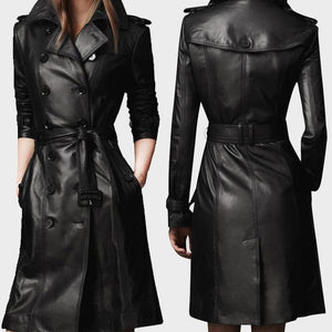 2017 Compound Sheepskin Coat Lady Free Wash PU Leather Jacket Lace-Up Trench Coat