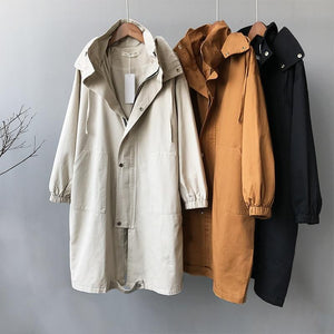 Autumn Woman Coat Hooded Single Breasted Slim Padded Windbreaker Long Chic Korean Overcoat