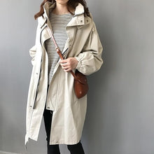 Load image into Gallery viewer, Autumn Woman Coat Hooded Single Breasted Slim Padded Windbreaker Long Chic Korean Overcoat