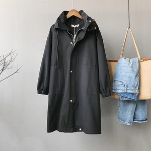 Autumn Woman Coat Hooded Single Breasted Slim Padded Windbreaker Long Chic Korean Overcoat