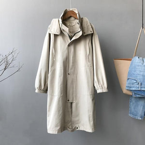 Autumn Woman Coat Hooded Single Breasted Slim Padded Windbreaker Long Chic Korean Overcoat