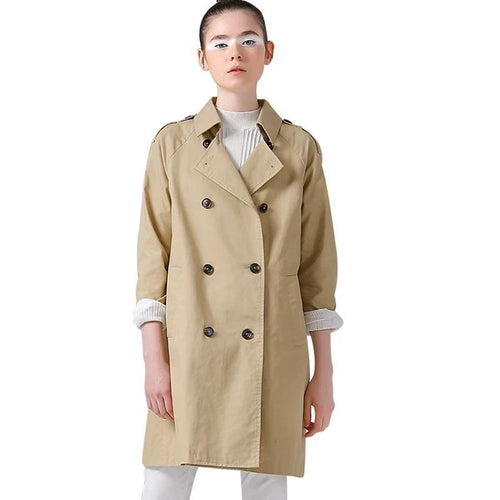 British Style Women Long Trench Coat Double-Breasted Cotton Outerwear Coats Ladies Casual