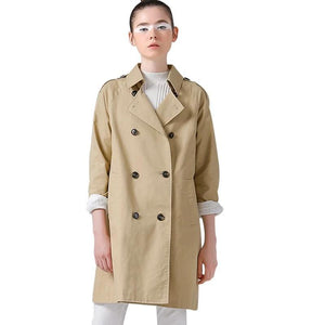 British Style Women Long Trench Coat Double-Breasted Cotton Outerwear Coats Ladies Casual