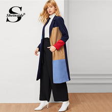 Load image into Gallery viewer, Colorblock Pocket Button Longline Coat Women Basics Notched Long Sleeve Single Button Outerwear