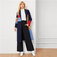 Load image into Gallery viewer, Colorblock Pocket Button Longline Coat Women Basics Notched Long Sleeve Single Button Outerwear