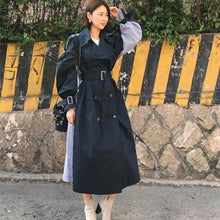 Load image into Gallery viewer, Autumn Trench Coat for Women Stripe Patchwork Windbreaker Woman Office Lady Female Overcoat