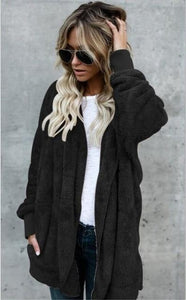 Faux Fur Teddy Bear Coat Jacket Women Fashion Open Stitch Winter Hooded Coat