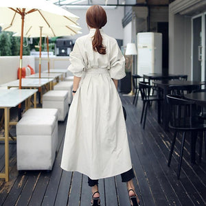 Autumn Winter Trench Coat For Women Stand Collar High Waist Lace Up Women's Windbreakers