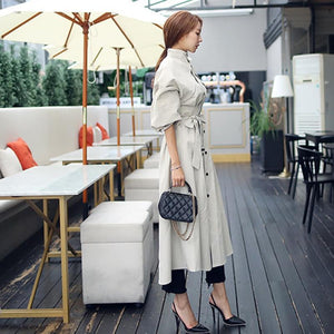 Autumn Winter Trench Coat For Women Stand Collar High Waist Lace Up Women's Windbreakers