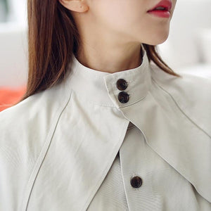 Autumn Winter Trench Coat For Women Stand Collar High Waist Lace Up Women's Windbreakers