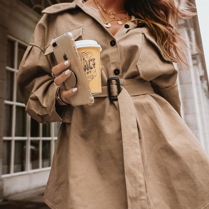 England Style Trench Coat Women Streetwear Sashes Korean Clothes Cotton Long Sleeve Autumn Winter Long Coat