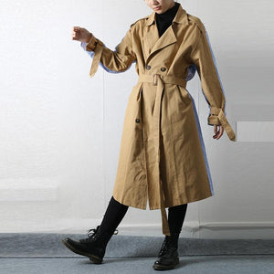 Autumn Trench Coat for Women Stripe Patchwork Windbreaker Woman Office Lady Female Overcoat