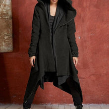 Load image into Gallery viewer, Trench Coat Women Winter Thicken Fleece Warm Goth Asymmetric Long Overcoat Hooded Street Casual Outerwear