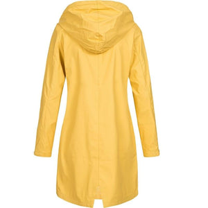 Women Long Sleeve Hooded Raincoat Windbreaker Ladies Casual Solid Outdoor Waterproof Trench Coats