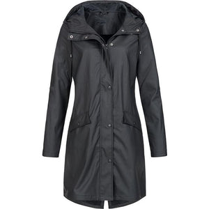 Women Long Sleeve Hooded Raincoat Windbreaker Ladies Casual Solid Outdoor Waterproof Trench Coats
