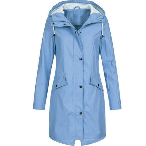 Women Long Sleeve Hooded Raincoat Windbreaker Ladies Casual Solid Outdoor Waterproof Trench Coats