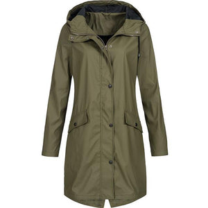 Women Long Sleeve Hooded Raincoat Windbreaker Ladies Casual Solid Outdoor Waterproof Trench Coats