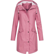 Load image into Gallery viewer, Women Long Sleeve Hooded Raincoat Windbreaker Ladies Casual Solid Outdoor Waterproof Trench Coats