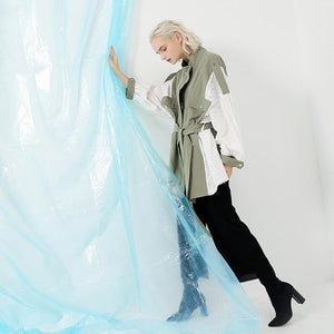 2019 New Spring Stand Collar Long Sleeve Back Lace Split Joint Women Coat