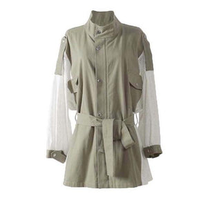 2019 New Spring Stand Collar Long Sleeve Back Lace Split Joint Women Coat