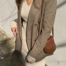 Load image into Gallery viewer, Vintage Double Breasted Office Ladies Plaid Blazer Long Sleeve Loose Houndstooth Suit Coat Jacket