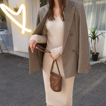 Load image into Gallery viewer, Vintage Double Breasted Office Ladies Plaid Blazer Long Sleeve Loose Houndstooth Suit Coat Jacket