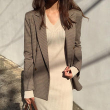 Load image into Gallery viewer, Vintage Double Breasted Office Ladies Plaid Blazer Long Sleeve Loose Houndstooth Suit Coat Jacket