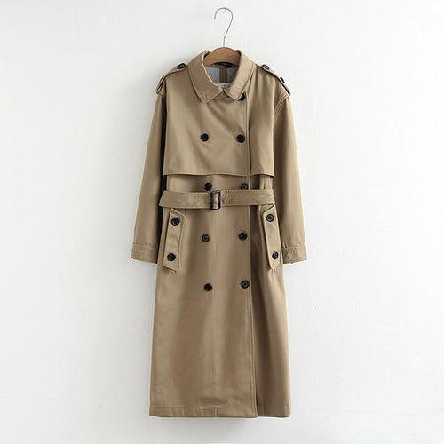 Women Casual Solid Color Double Breasted Outwear Fashion Sashes Office Coat