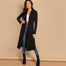 Load image into Gallery viewer, 2019 Black Split Side Longline Plain Long Sleeve Cardigan Women Outerwear Coat Spring Cotton Casual High Street Coats