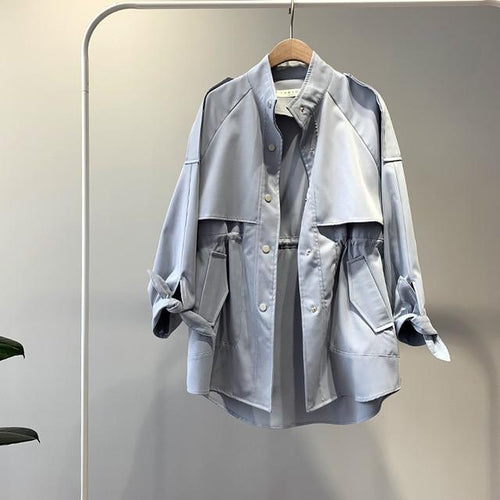 Spring Women Trench Coat Single Breasted Loose Elastic Waist Korean Casual Long Coat Female Tops