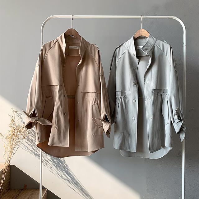 Spring Women Trench Coat Single Breasted Loose Elastic Waist Korean Casual Long Coat Female Tops