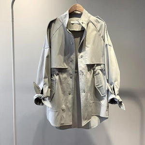 Spring Women Trench Coat Single Breasted Loose Elastic Waist Korean Casual Long Coat Female Tops