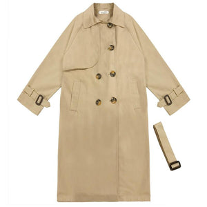 Spring Autumn Korea Style Waist Belt Loose Khaki Color Trench Female Casual Elegant Soft Long Coat