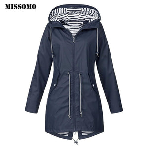 Women 2019 Solid Rain Jacket Outdoor Jackets Waterproof Hooded Raincoat