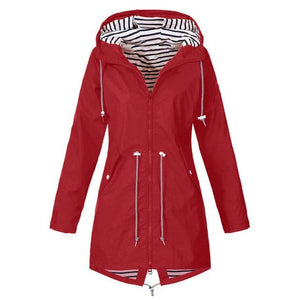 Women 2019 Solid Rain Jacket Outdoor Jackets Waterproof Hooded Raincoat