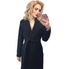 Load image into Gallery viewer, Elegant Long Women&#39;s Coat Lapel 2 Pockets Belted Jackets Solid Color Coats Female Outerwear
