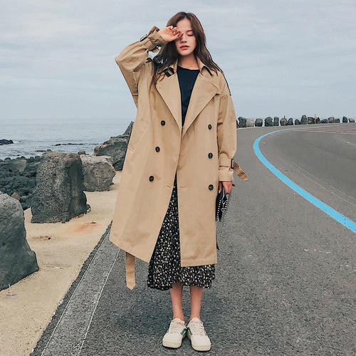 2019 Women Trench Coat Long Double-Breasted Belt Khaki Office Lady Clothing Autumn Spring Outerwear Quality